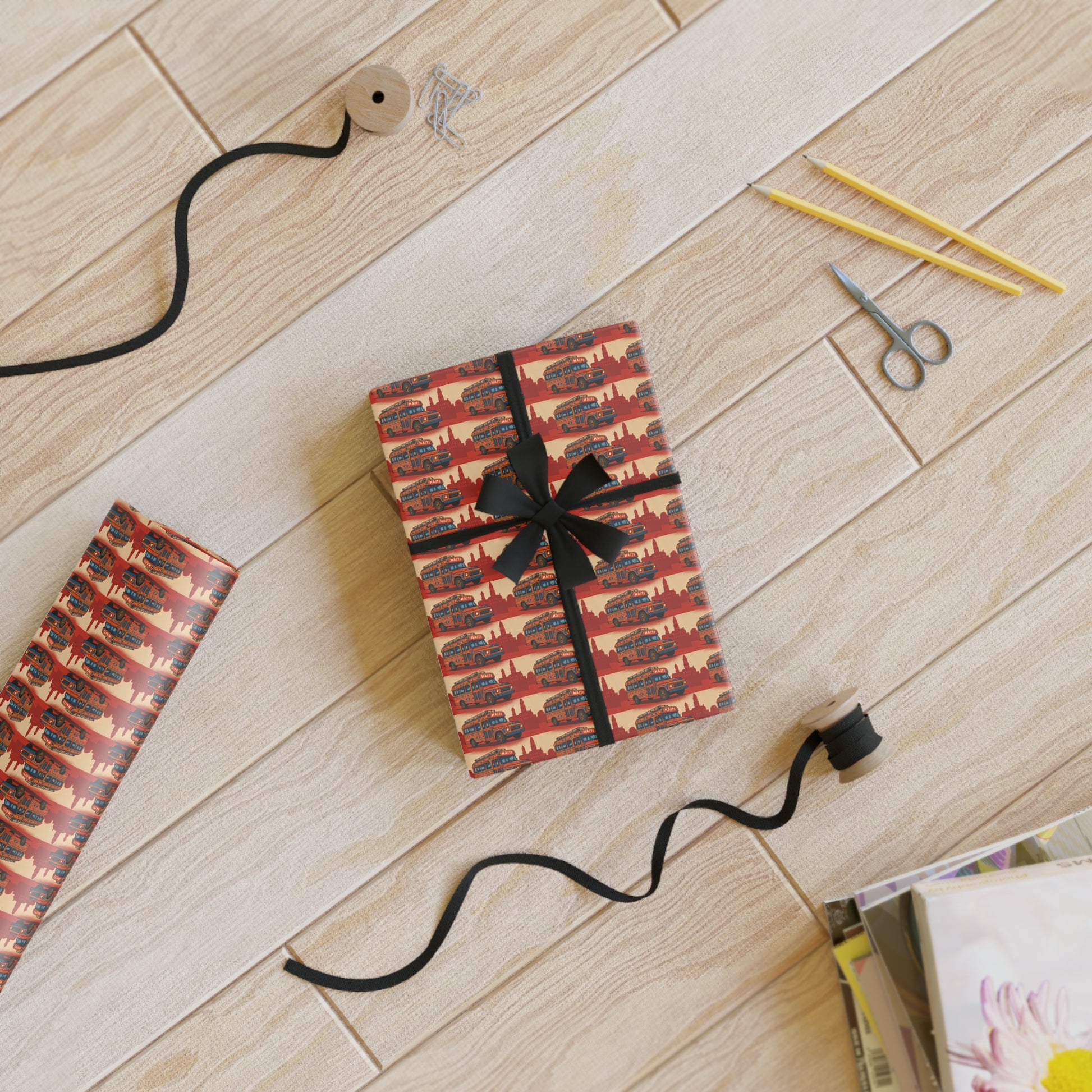 Ti Bwa Fouye Gift Wrapping Paper, Unique Holiday Wrap, Eco-Friendly Gift Wrap, Birthday, Christmas, Art-Inspired Packaging
